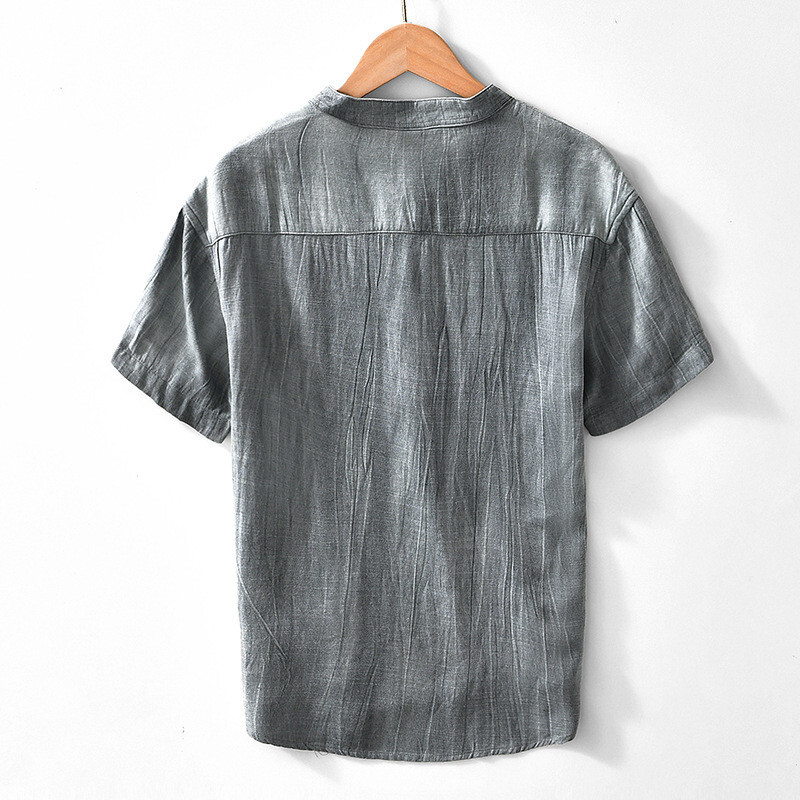 半袖シャツ　夏涼しい　リネンシャツ　麻混ん　カジュアルシャツ　サマーシャツ　トップス　海シャツ【L1436】カーキ　2XL_画像8