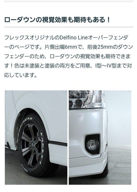 FLEX  Delfino Line オーバーフェンダー　ハイエース200系 ブラックマイカ塗装済み