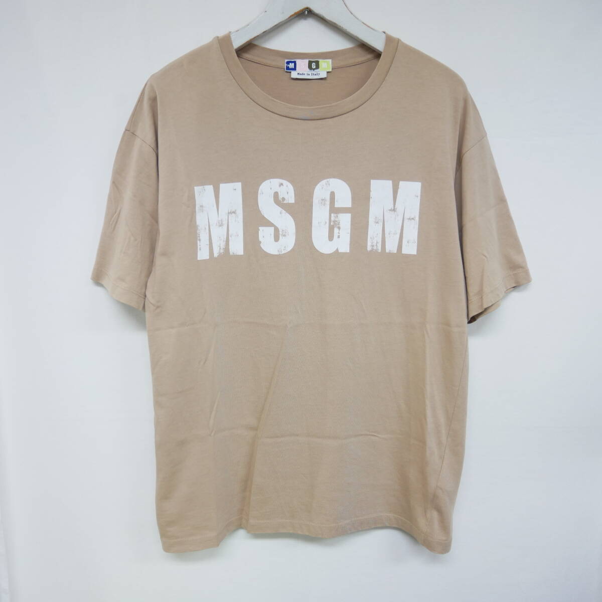 【1円】良好 国内正規 MSGM エムエスジーエム ロゴプリントTシャツ イタリア製 ベージュ XS_画像1