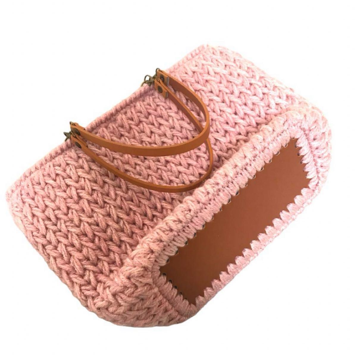 模様編み　バッグ　ピンク　ハンドメイド