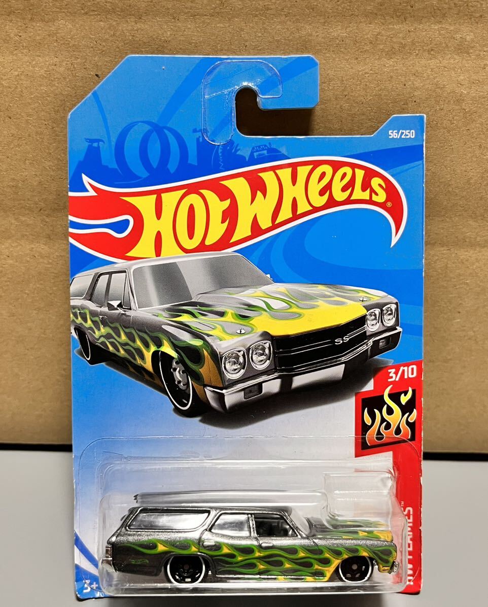 ホットウィール '70 シェビー シェベル SS ワゴン CHEVELLE SS WAGON ファイヤーパターン/ガンメタ _画像4