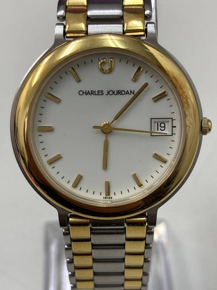 S[5D26]SHARLES JOURDAN Charles Jourdan 1041035 с коробкой неподвижный Gold серебряный 3 стрелки 15133 часы наручные часы календарь Date 