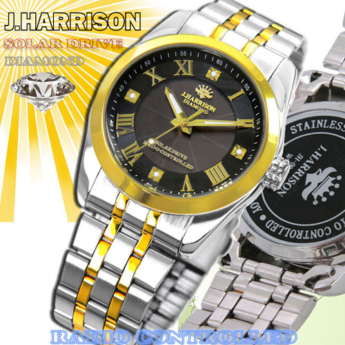 J.HARRISON 6 stone natural diamond attaching * solar radio wave clock JH-096MGB