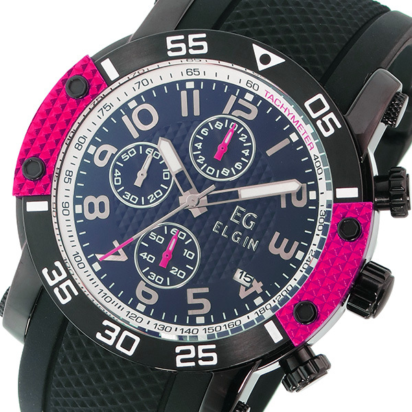 エルジン ELGIN クオーツ クロノ メンズ 腕時計 EG-001-P ピンク 国内正規品 ブラック_画像1
