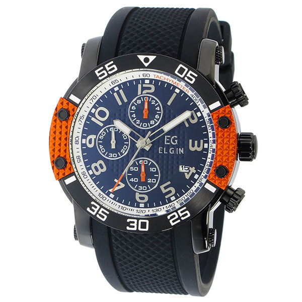 エルジン ELGIN クオーツ クロノ メンズ 腕時計 EG-001-O オレンジ 国内正規品 ブラック_画像3