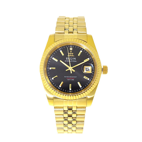 エルジン ELGIN 腕時計 メンズ FK1428G-B 自動巻き ブラック ゴールド 国内正規品_画像3