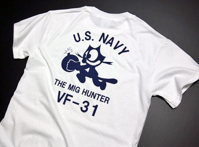Tシャツ L メンズ 半袖 ミリタリー アメカジ 米海軍 黒猫 CAT モデル MAVERICKS ブランド/ 白 ホワイト_画像5