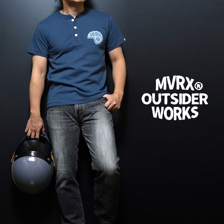 ヘンリーネック Tシャツ XXL 半袖 メンズ バイク 車 MVRX ブランド SpeedSter モデル / デニムブルー 青_画像3