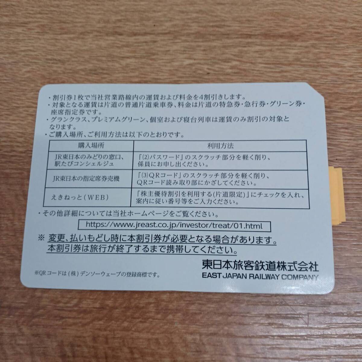 ＪＲ東日本旅客鉄道 株主優待割引券　1枚 2024年6月30日　未使用 _画像2