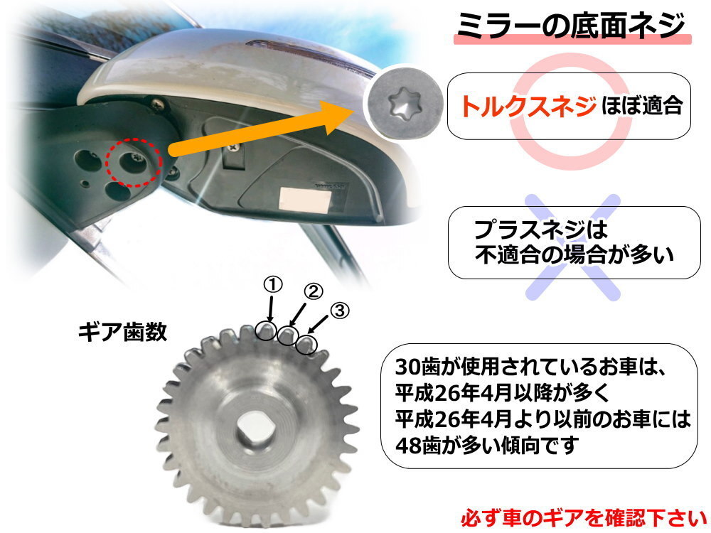 歯車 (スペーシア用 2個) 30歯 ステンレス製 ミラーモーターギア 電動格納ミラー 金属 ギア ギヤ サイドミラー リペア 補修 MK32S MK42S 0_画像3