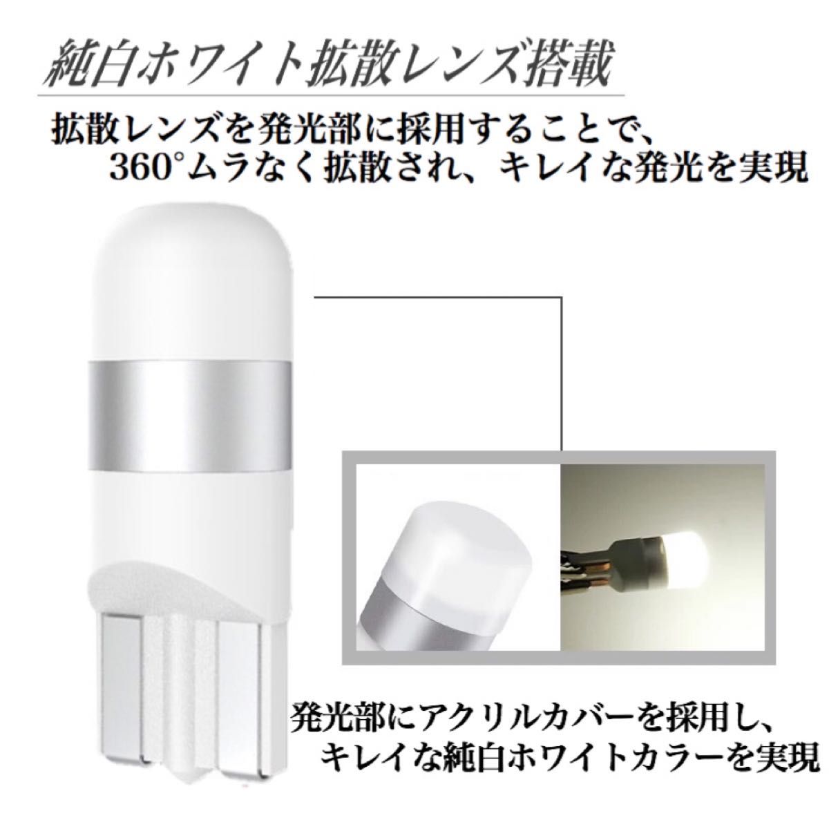 【アウトレット特価品】純白 T10 LED バルブ 拡散レンズ 上品 6000K ホワイト ウェッジ球 10個入 ポジション球