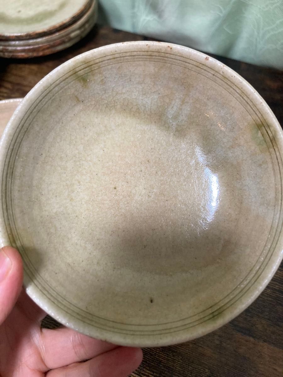 美濃焼 薊窯 織部釉 黄瀬戸皿　中皿深皿取り皿　直径13.5cm 高さ3.3cm
