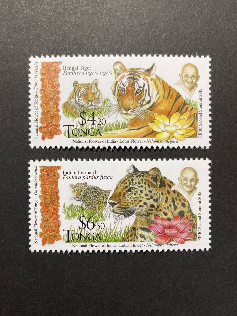  foreign stamp ( unused ) ton ga2016 year issue no. 2 times India * futoshi flat . islands country cooperation meeting single one-side 4 kind .- India. . raw animal gun ji-FIPICresa- Panda other 