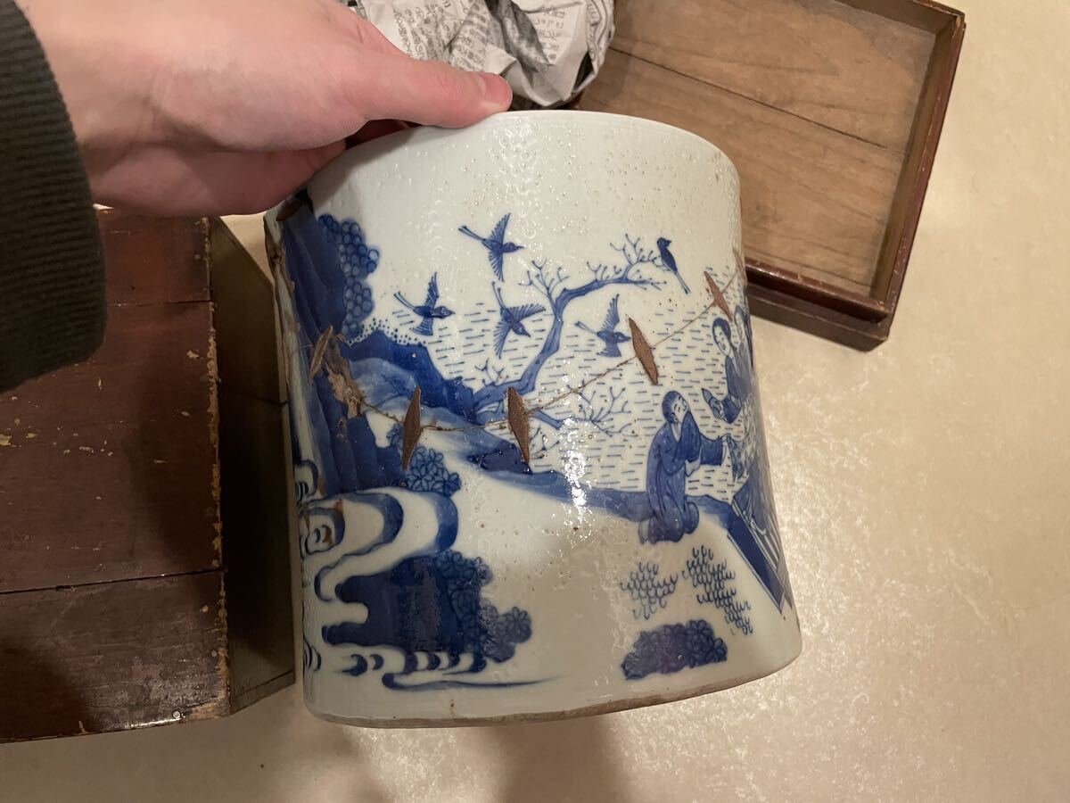  China fine art? blue and white ceramics tea ceremony water jar . tea utensils old thing 