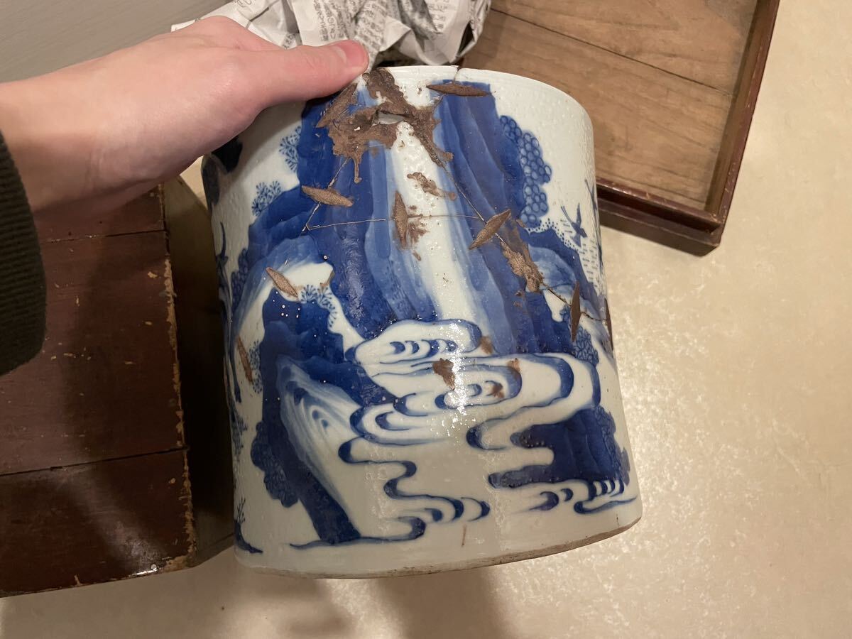  China fine art? blue and white ceramics tea ceremony water jar . tea utensils old thing 