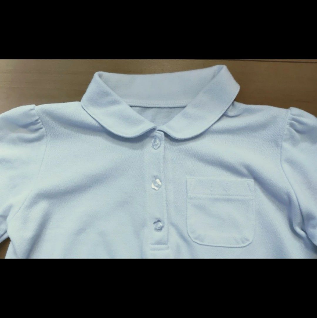 ポロシャツ 長袖 白 130 cm 丸襟 お花ボタン お受験 制服 入学式 美品 ホワイト