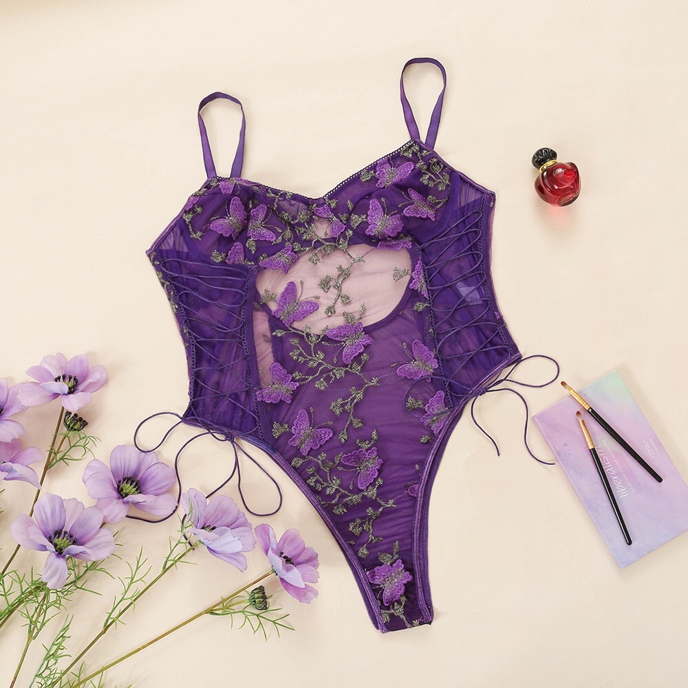  most new work postage 220 jpy [490] purple X butterfly .L embroidery fine quality .... super sexy open black chi baby doll ero underwear cosplay costume 
