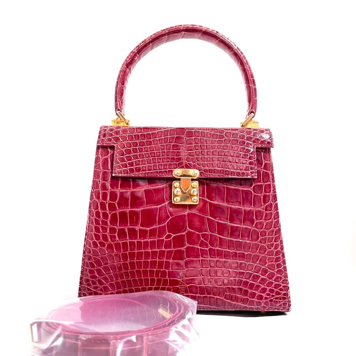 1 иен старт крокодил Elegance сияющий 2way ручная сумочка сумка на плечо Gold металлические принадлежности розовый 