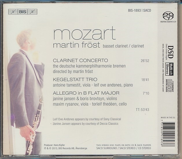 SACD●マルティン・フレスト　モーツァルト:クラリネット協奏曲,他　輸入盤 MARTIN FROST スーパーオーディオCD_画像2