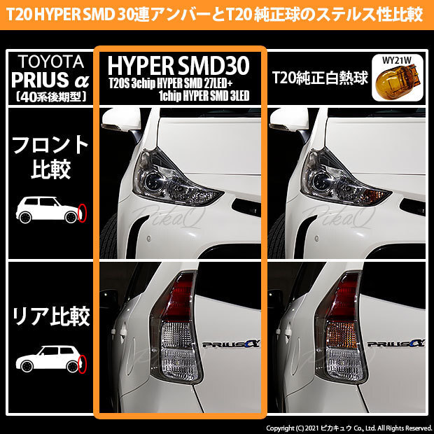 トヨタ プリウスα (40系 後期) 対応 LED FR ウインカーランプ T20S SMD 30連 アンバー 2個 6-B-3_画像5