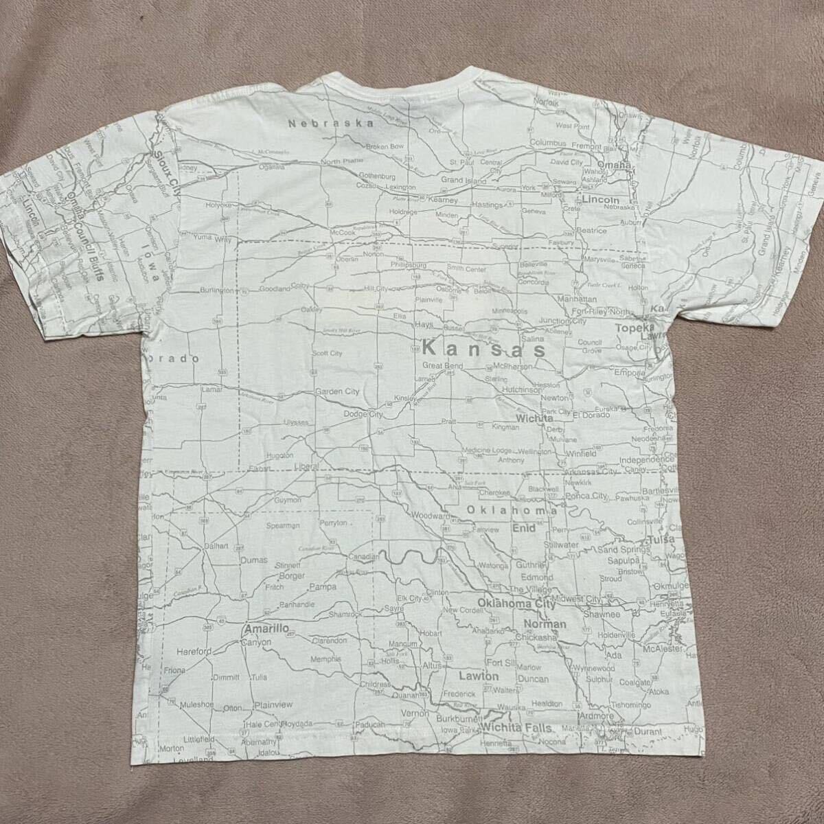 90's STATE OF MINE KANSAS ナンバープレート 地図 総柄 プリントTシャツ Lサイズ ビンテージ古着 vintage 90年代 80's カンザス州_画像3