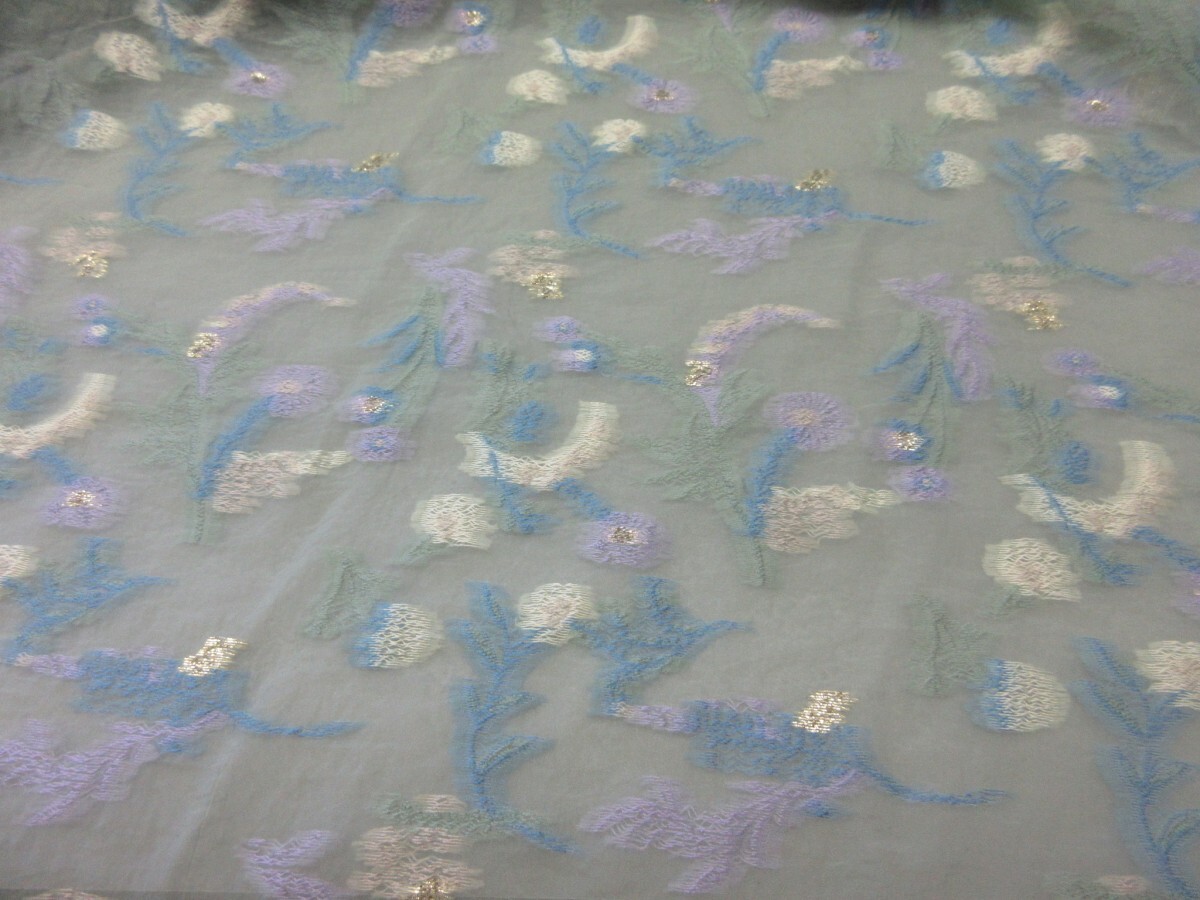 KA4508-1 * poly- series washer processing Jaguar do lace fabric * length 3m| floral print | Sky green × multicolor 