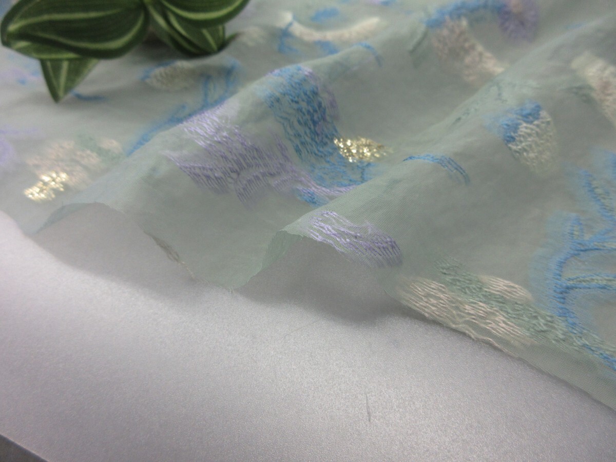 KA4508-1 * poly- series washer processing Jaguar do lace fabric * length 3m| floral print | Sky green × multicolor 