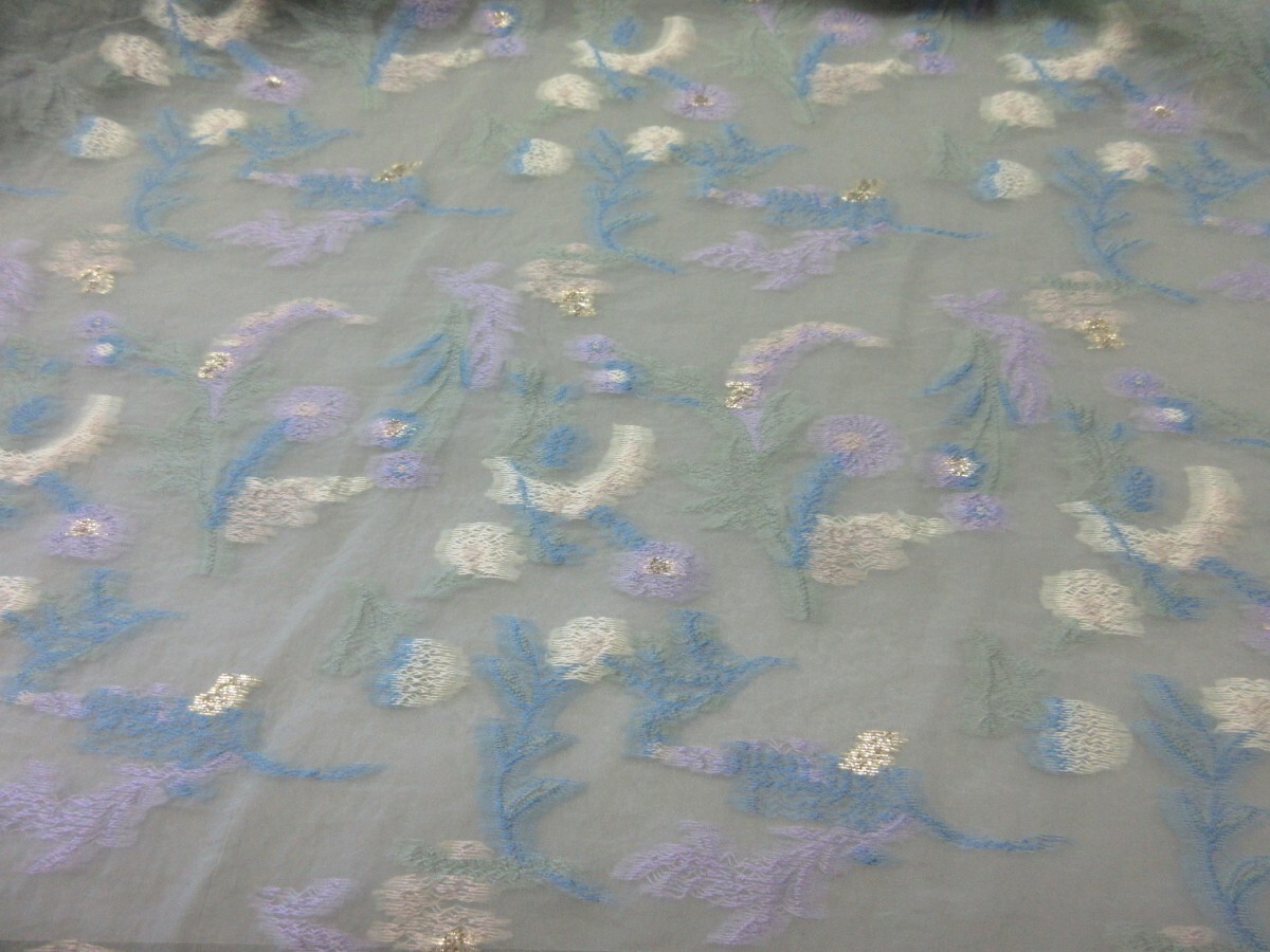 KA4508-4 * poly- series washer processing Jaguar do lace fabric * length 2.9m| floral print | Sky green × multicolor 