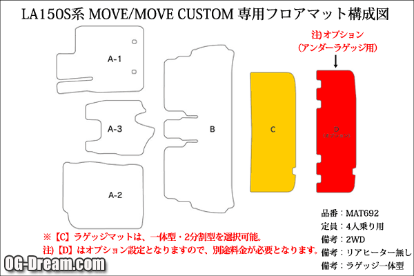 LA150S系 ムーヴ/カスタム カジュアル フロアマット ラゲッジマット付き BMAT692_画像2