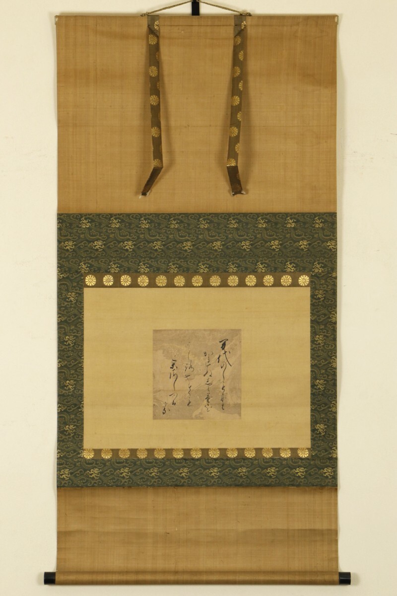 [ genuine work ] hanging scroll [ higashi book@. temple 10 six . one . on person Waka square fancy cardboard ] length Izumi temple . sea ultimate paper two multi-tiered food box Edo front middle period . earth genuine .
