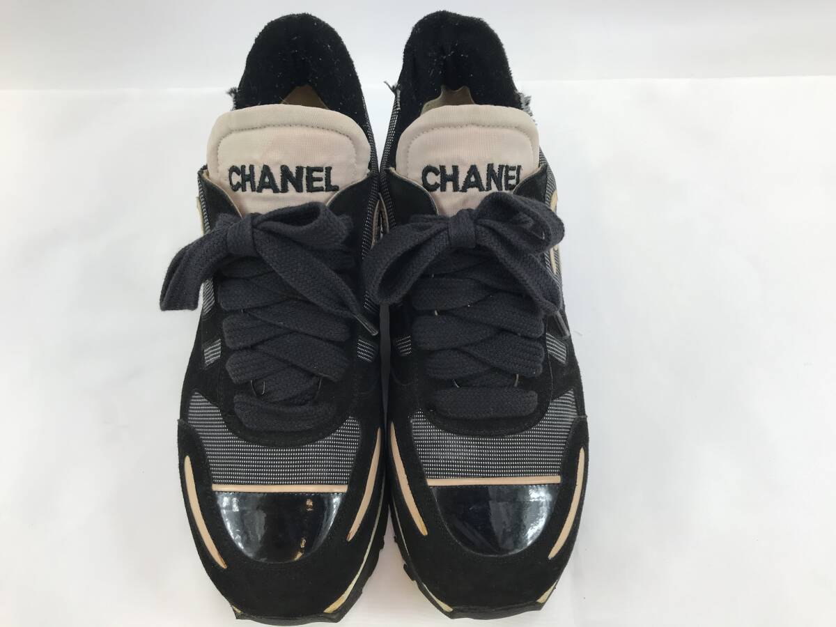 シャネル CHANEL スニーカー A08802 スエード×化学繊維 黒×ベージュ レディース ヒールスニーカー ココマーク　中古品 #202942-53_画像1