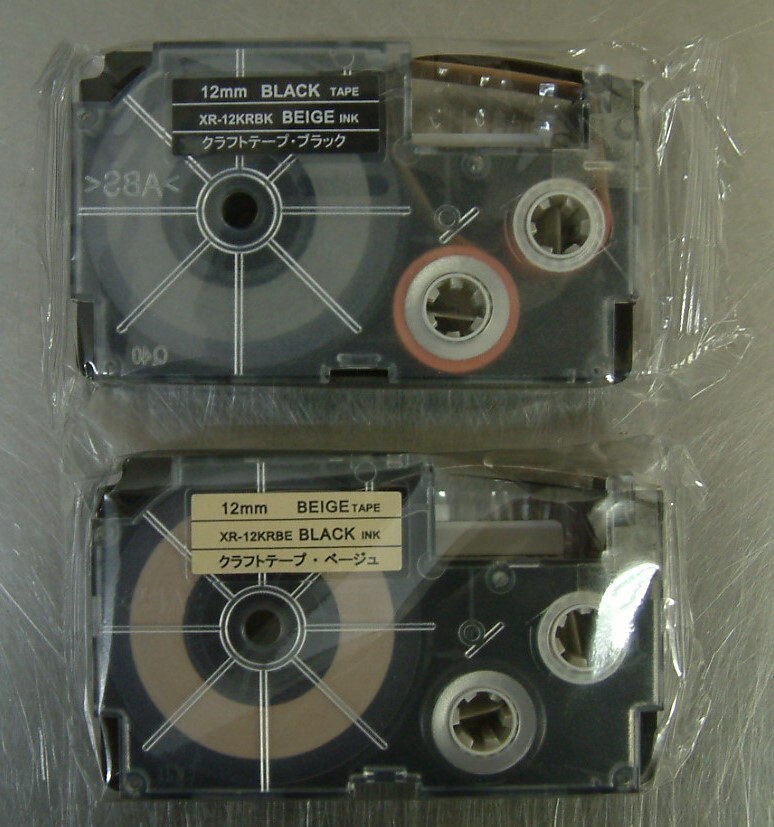 カシオ ラベルライター ネームランド クラフトテープ 12mm XR-12KRBE ベージュに黒文字 XR-12KRBK ブラックにベージュ文字 _画像1