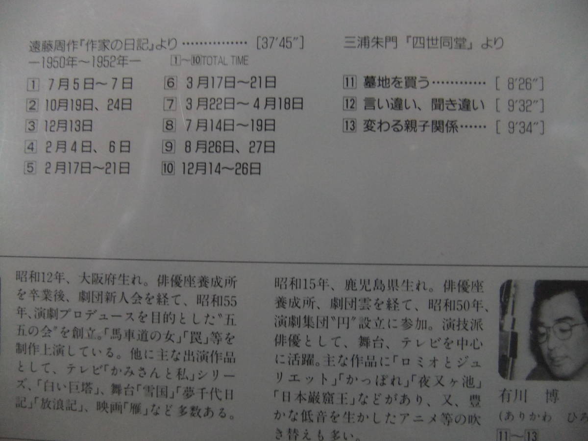 ★未開封 サウンド文学館 パルナス 遠藤周作 作家の日記 / 三浦朱門 四世同堂・ 朗読 山本学 / 有川博 の画像3