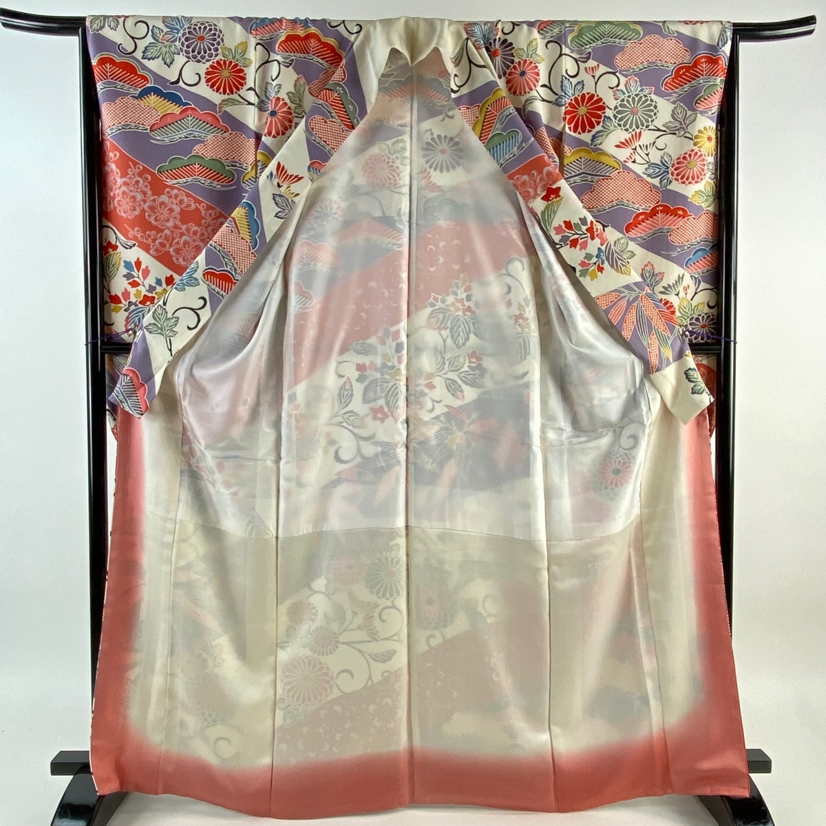 振袖 身丈166cm 裄丈67cm M 袷 松竹梅 菊 縮緬 クリーム 正絹 美品 逸品 【中古】_バイセル 14087_5