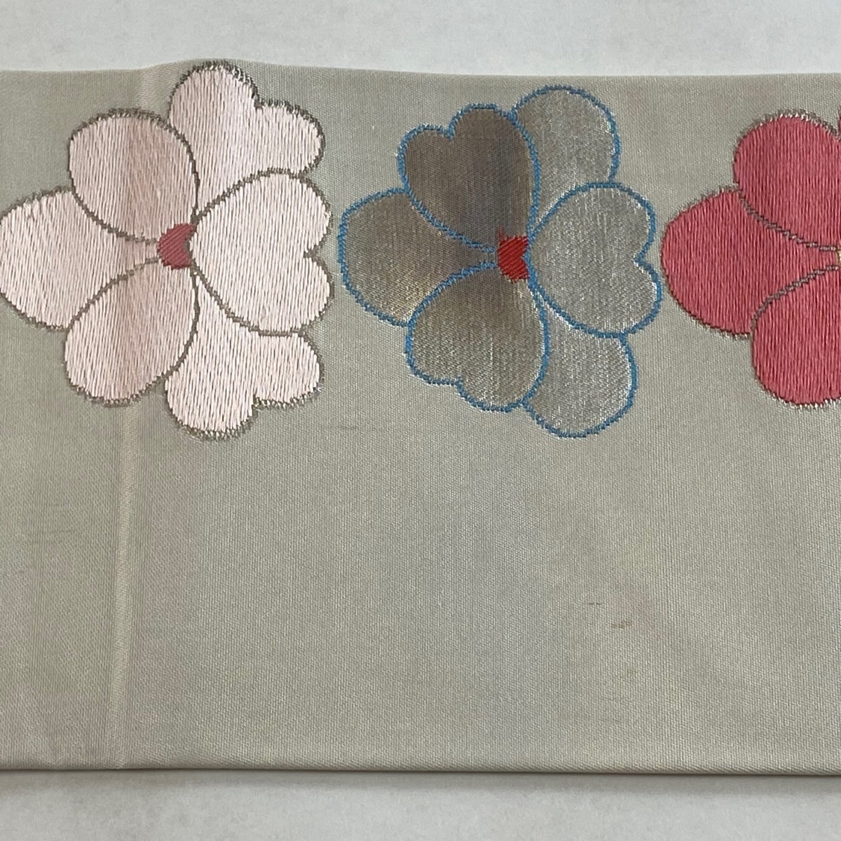 名古屋帯 優品 花 麻の葉 箔 ベージュ 正絹 【中古】_バイセル 14118_3