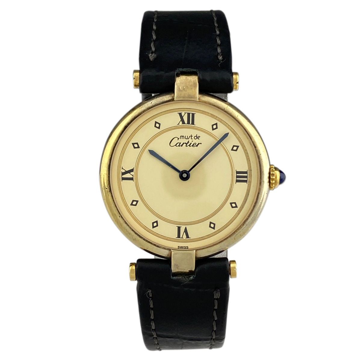  Cartier CARTIER Must Vendome verumeiyu590003 wristwatch silver 925 GP leather quartz ivory lady's [ used ]