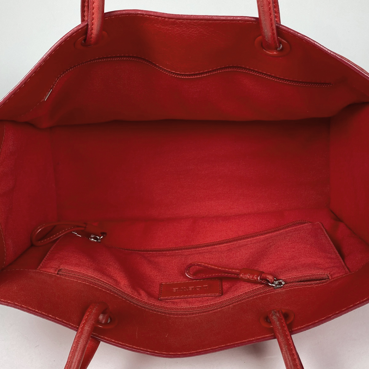  Loewe LOEWE стежок Logo большая сумка заклепки Crown shopa- большая сумка кожа красный женский [ б/у ]