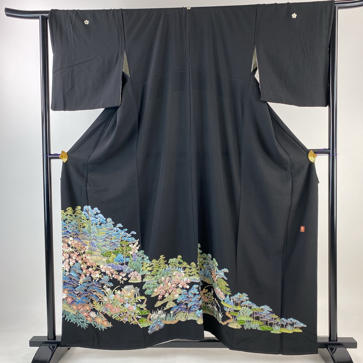 黒留袖 身丈158cm 裄丈65.5cm M 袷 落款 松竹梅 建物 黒 正絹 優品 【中古】_バイセル 14085_1