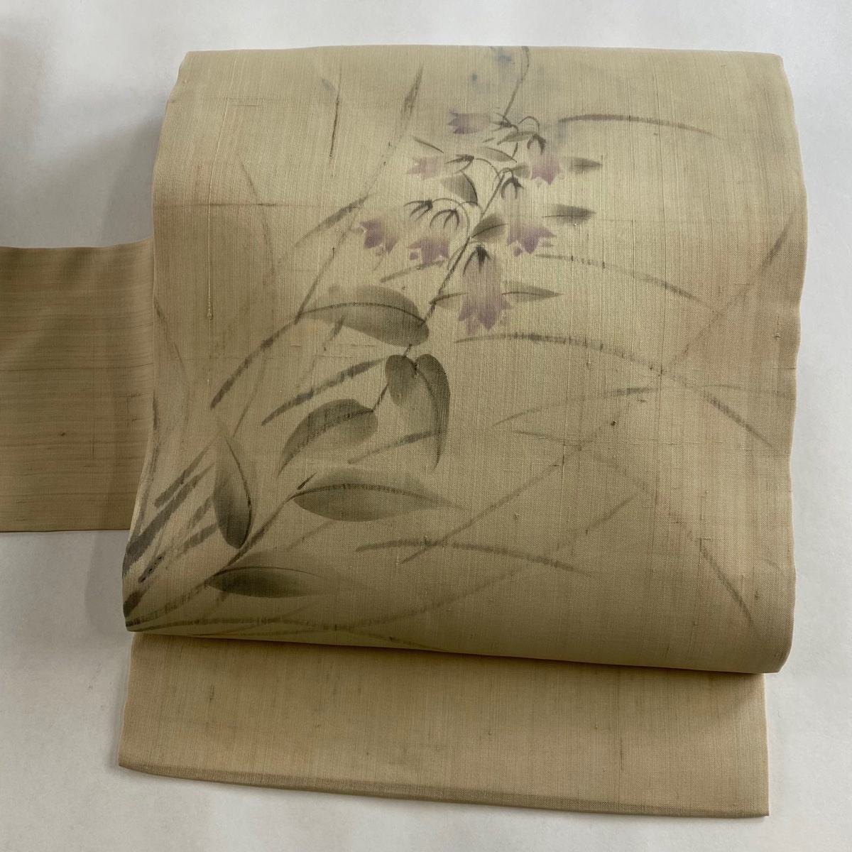 名古屋帯 名品 落款 夏帯 絹芭蕉布 草花 ベージュ 正絹 【中古】_バイセル 14118_1