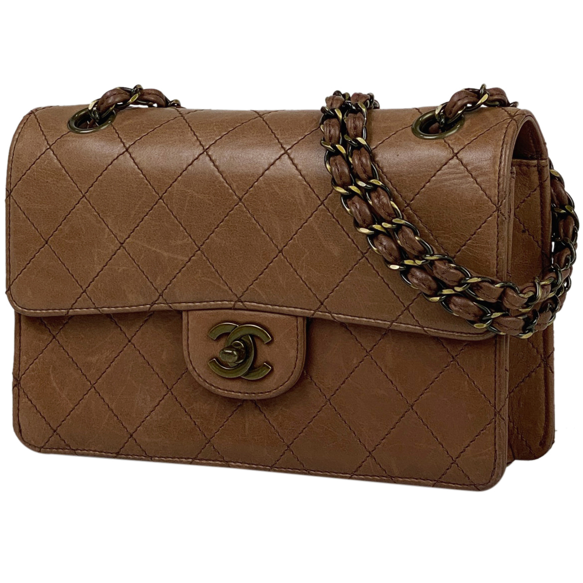 シャネル CHANEL ココマーク チェーン ショルダーバッグ Wチェーン マトラッセ レザー ブラウン レディース 【中古】_バイセル 14172_1