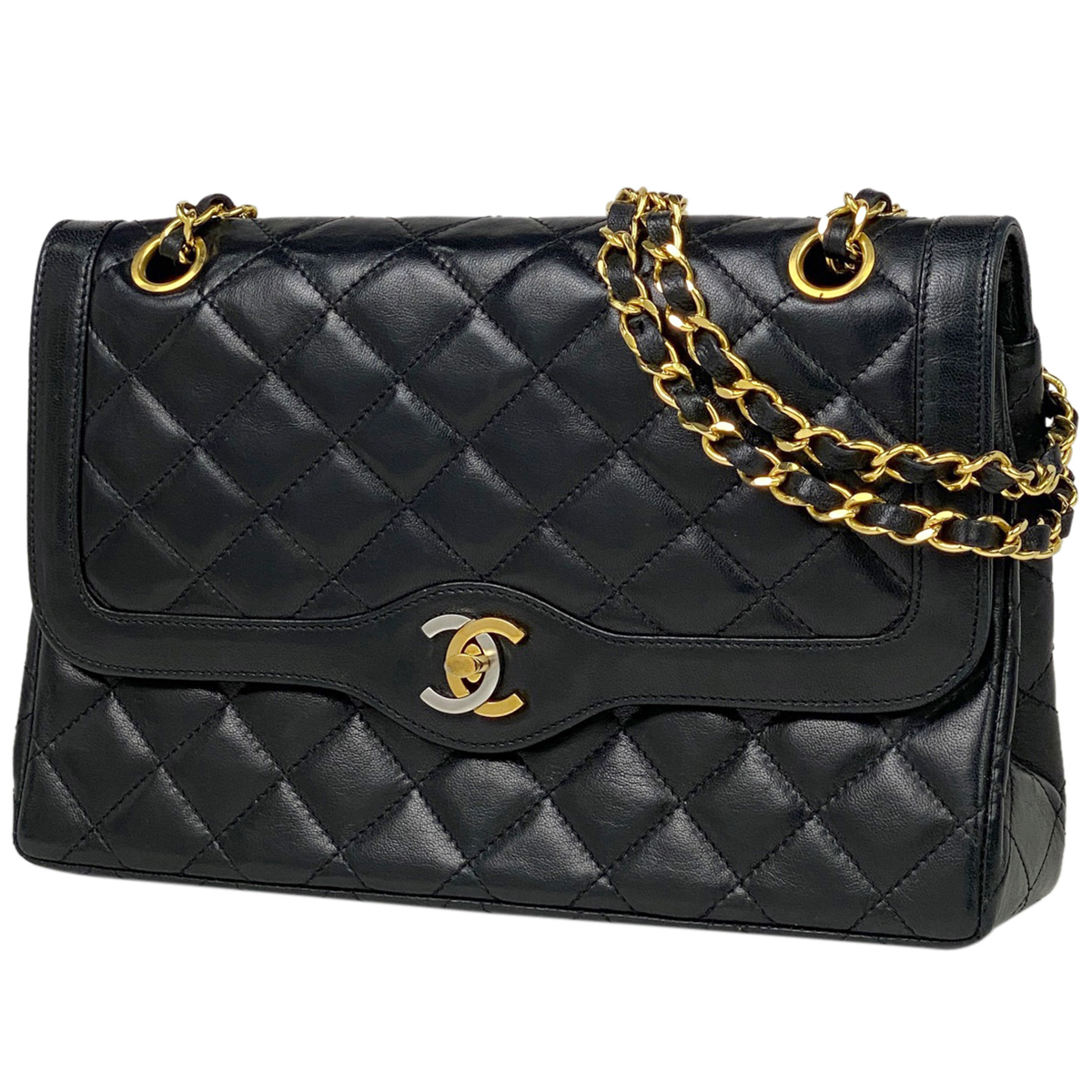 シャネル CHANEL パリ限定 マトラッセ Wフラップ チェーン ショルダーバッグ ココマーク レザー ブラック レディース 【中古】_バイセル 14172_1