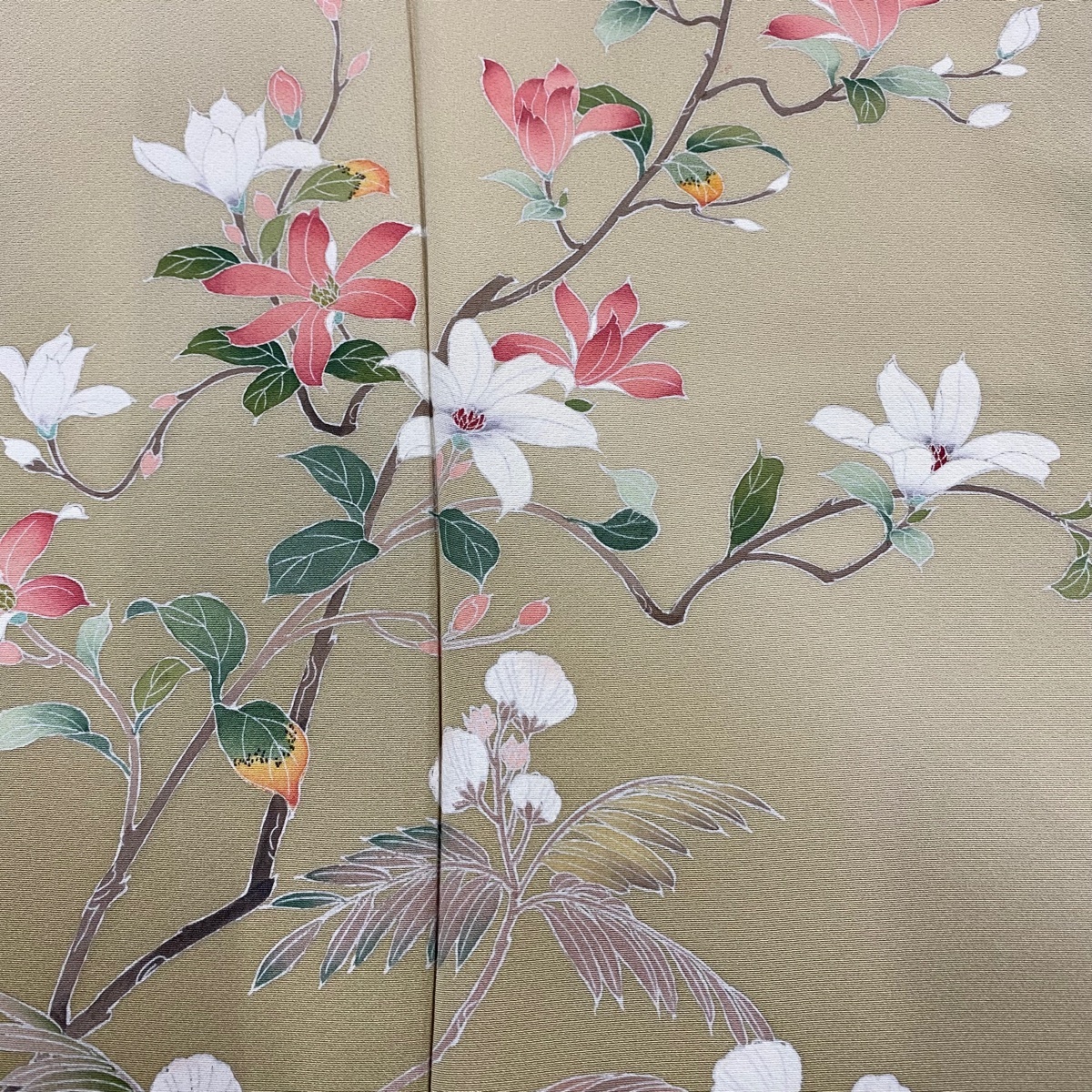  tsukesage length 163cm sleeve length 67cm M... branch flower . flower bokashi beige silk beautiful name of product goods [ used ]