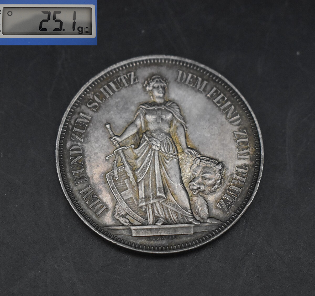 W5-96 【現状品】 スイス ベルン 射撃祭記念 5フラン 銀貨 1885年 古銭 硬貨 アンティークコイン 当時物 重さ約25.1g_画像1