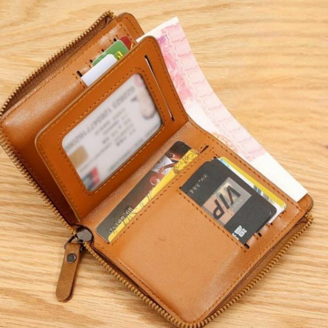★ ダークブラウン 二折り財布 メンズ ウォレット コンパクト 財布 カードケース 大容量_画像3