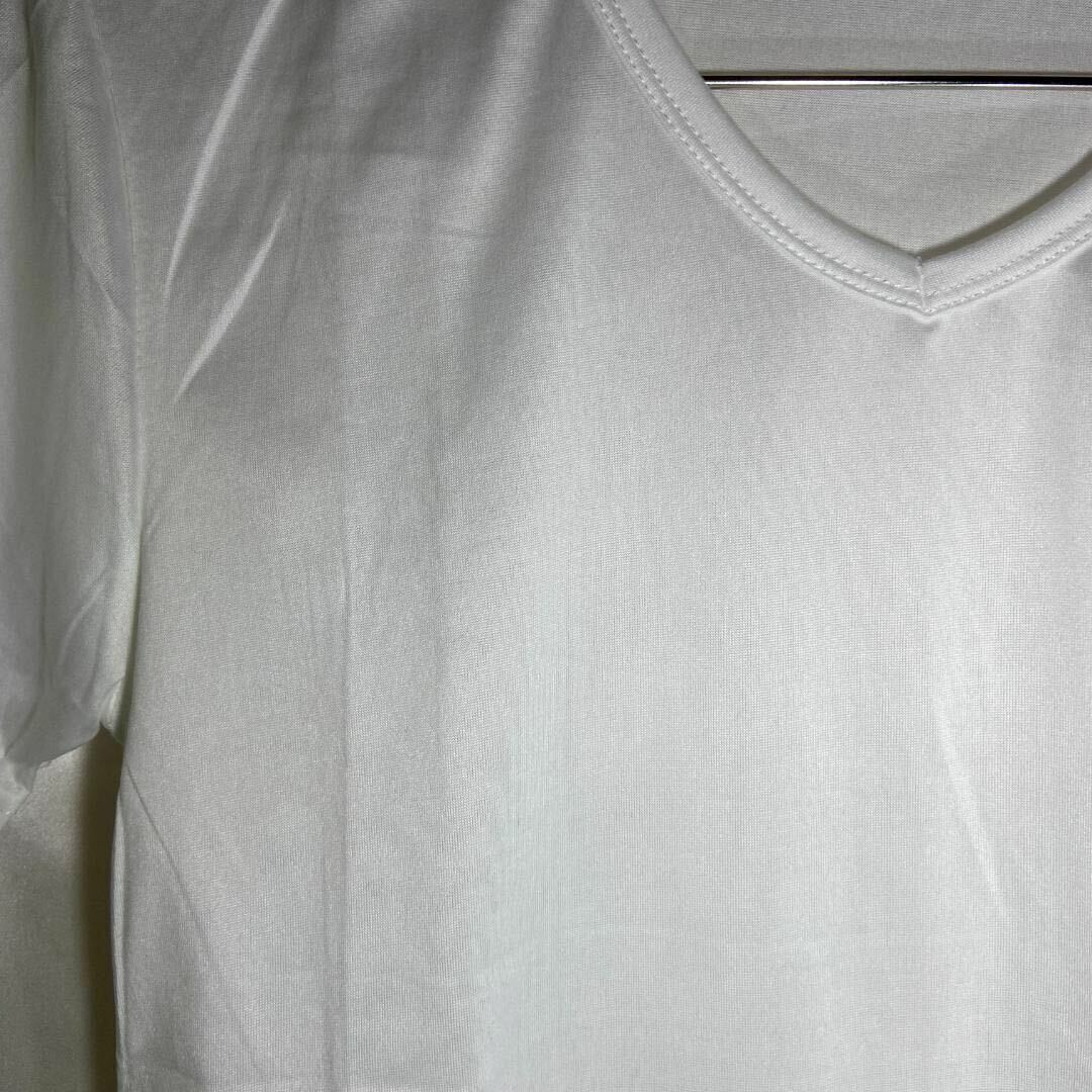 Vネック シャツ 半袖 きれいめ シンプル カットソー レディース Tシャツ 白 XL_画像4