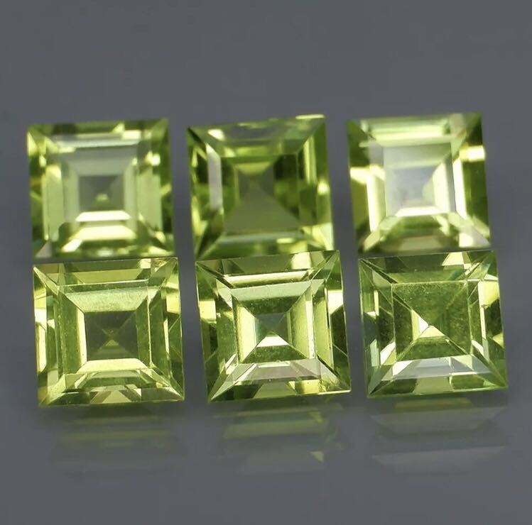 非加熱 天然ペリドット5x5mm x 6個 4.45 Ct カラット_画像1