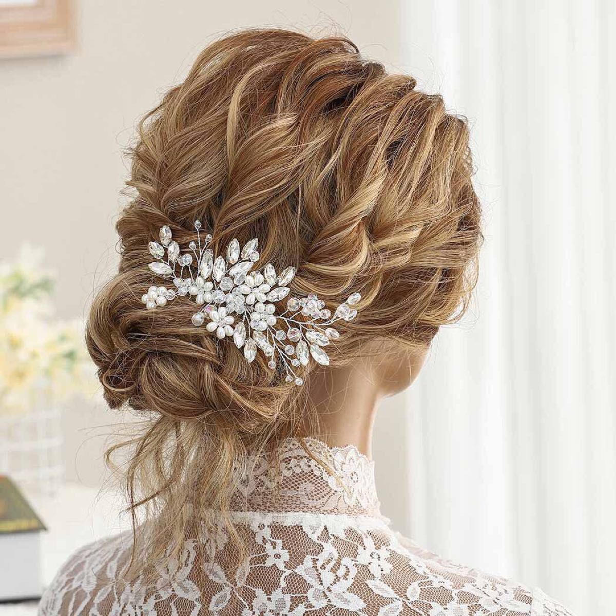 ヘッドドレス　ウェディング　発表会　ヘアアクセサリー　シルバー　髪飾り　結婚式 花 ブライダル ヘアピン 前撮り 和装 パール