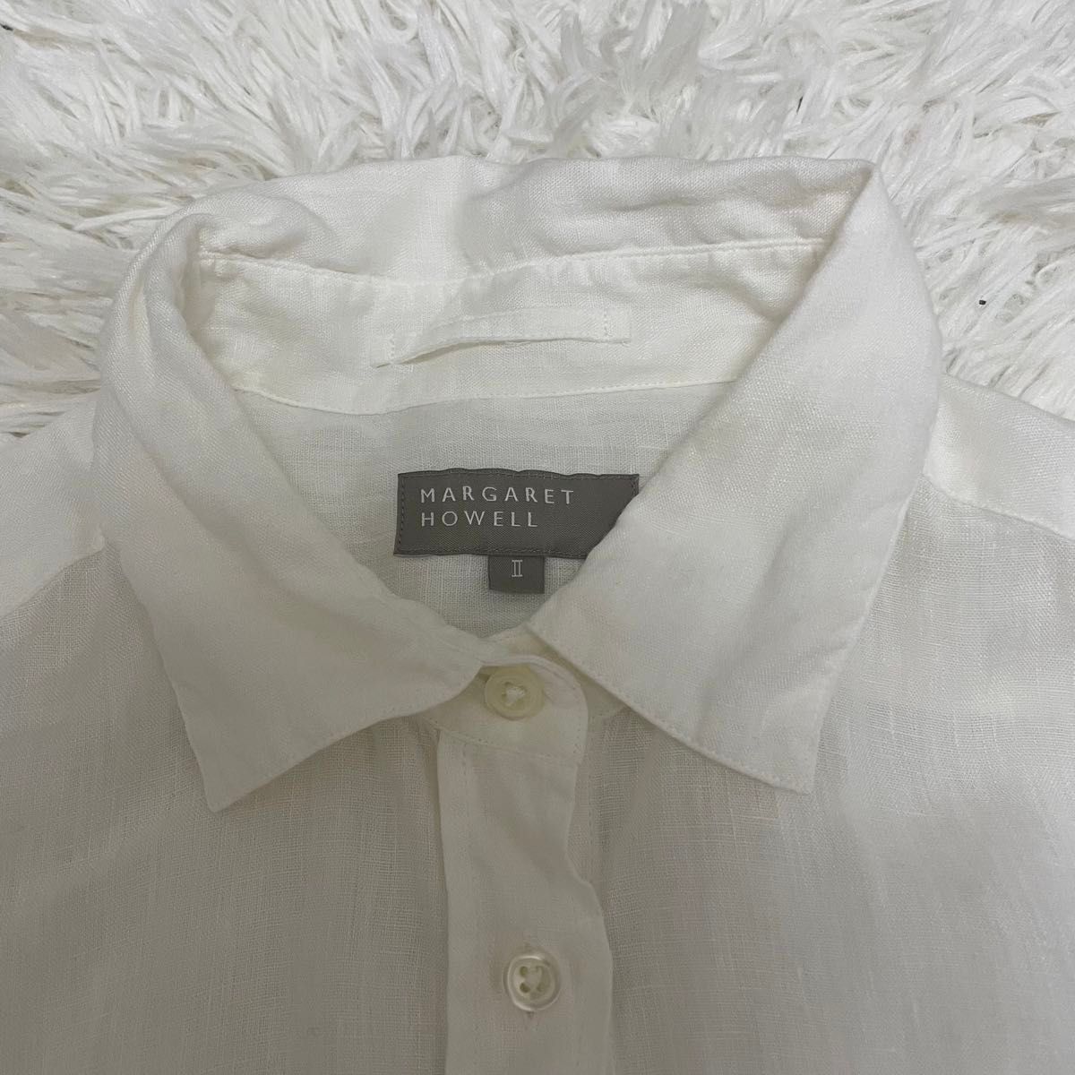 MARGARET HOWELL マーガレットハウエル リネン 麻 シャツ 長袖 ボタンダウンシャツ シャツ ホワイト  トップス