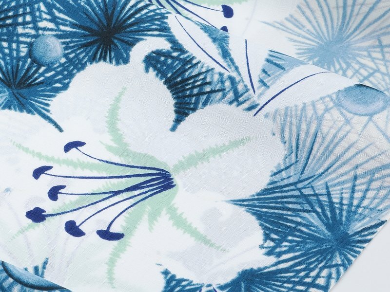 ◆和風館◆日本製 東レ セオα 変わり織り 女性用 ゆかた 反物 浴衣 藍色 百合 wy-6 【夏着物 単衣着物 お祭り】_画像3