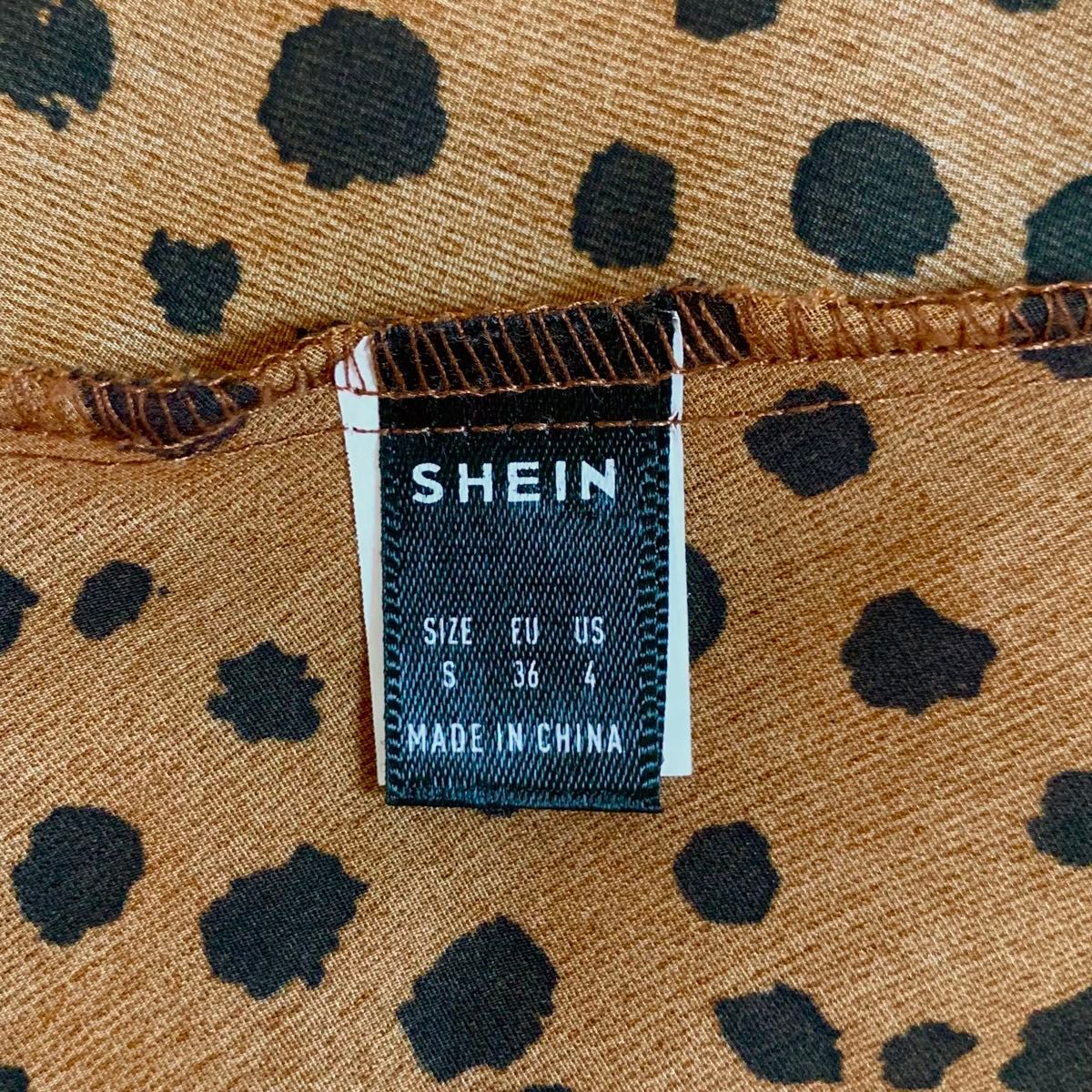 SHEIN ドットカシュクールワンピース 長袖 ブラウン 茶色  Sサイズ